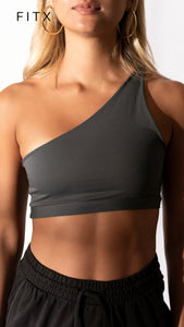 EQUALITY RIBBED ONE SHOULDER TOP BRA (GREY) for Women